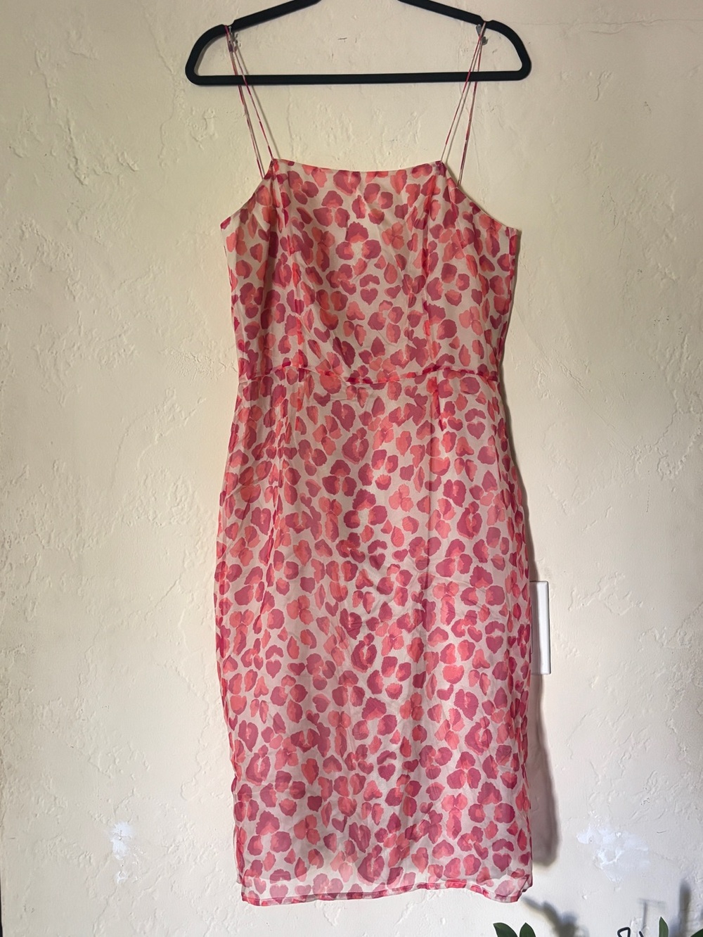 Tibi Pink watercolor 100% Silk Midi Slip Dress